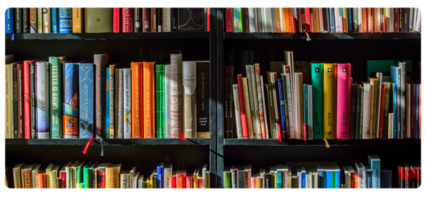 Bookshelf full of colorful books